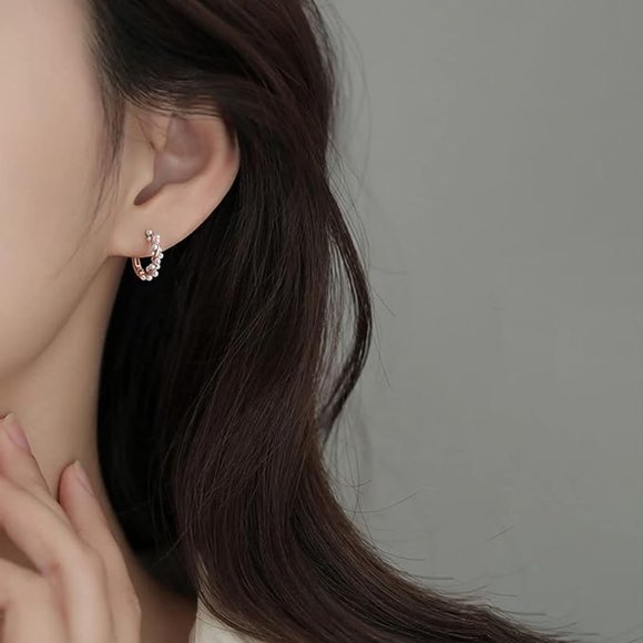 Rose Gold Pearl Twist Vines Hoops Pretty Wedding Little Hoop Earrings Pearls New - Picture 2 of 9